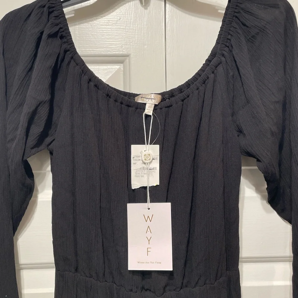 WAYF Dress Women’s XS Midi Off Shoulder Gauzy Pullover Black Side Slit NWT - Picture 10 of 10